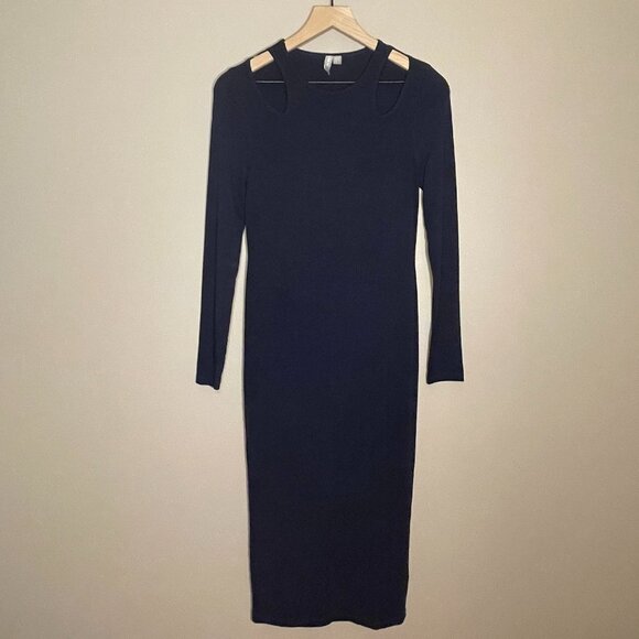 Women's 8 ASOS Long Sleeve Navy Maxi Dress Cutout Shoulders Stretchy - Picture 2 of 7